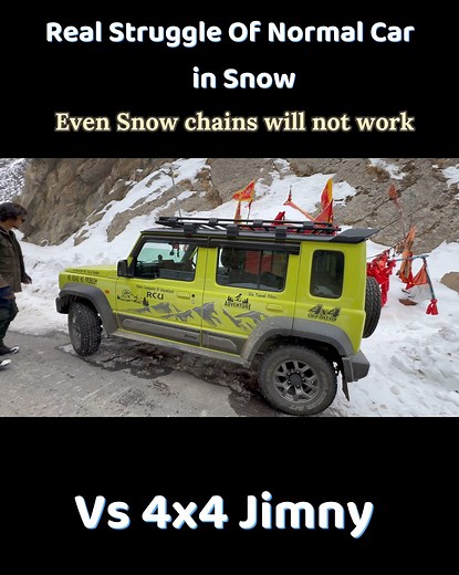 Snow में Normal Cars को Snow Chain भी नहीं निकाल सकते - Real Struggle of Normal Car vs 4x4 Jimny in Snow #travel #SnowDrive #jimny | ViX Travel Films