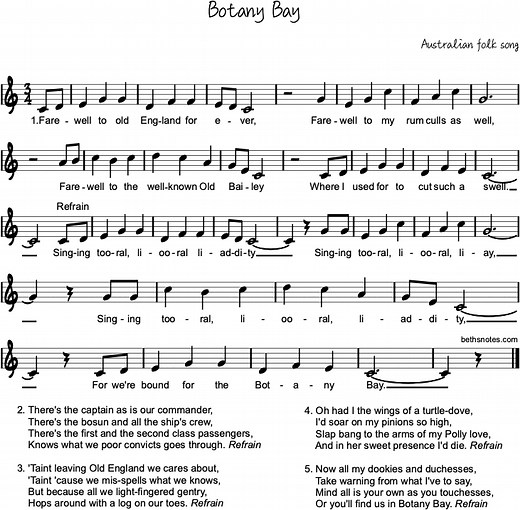 Botany Bay Beth's Notes Songs & Resources