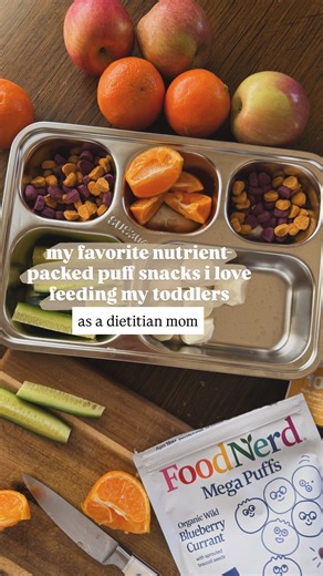 Tiffany Walla, MS RD | Toddler Mom Dietitian on Instagram: "The most nutrient-dense puffs I’ve found yet 👀✨ #ad Since little tummies can only hold so much, I look for snacks that pack in nutrients and still taste good Love that @foodnerdinc mega puffs are made from whole foods & processed to help preserve phytonutrients you don’t usually see in puff snacks - plus fiber, protein & healthy fats!!! SHARE with a mama who loves a powerhouse snack 🙂‍↔️🤎 Comment “LINK” for my di