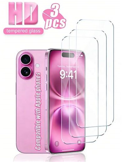 3pcs 9H Hardness Tempered Glass Screen Protector, Compatible With IPhone13/11/12/13/14 Pro Max/15 Pro Max/16/16 Pro/16 Plus/16 Pro Max/16e/17/17 Air/17 Pro/17 Pro Max, High Definition, Transparent, Anti-Scratch, Anti-Drop, Waterproof, Anti-Fingerprint | SHEIN