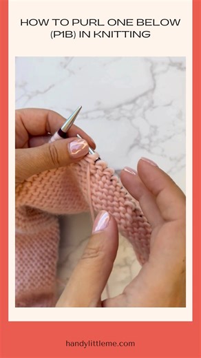 Learn how to purl one below in knitting with this video tutorial. Check out the full tutorial here - https://www.handylittleme.com/how-to-knit-one-below/ #Knitting #howto #videotutorial #freeknittingpattern #tutorial #knittingtutorial | Handy Little Me
