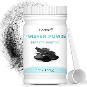 Godora DTF Powder Black Digital Transfer Hot Melt Adhesive 450g - 16oz, DTF PreTreat Transfer Powder for Black or Dark Colored Garments, DTF Hot Melt Adhesive Powder for All DTF and DTG Printers