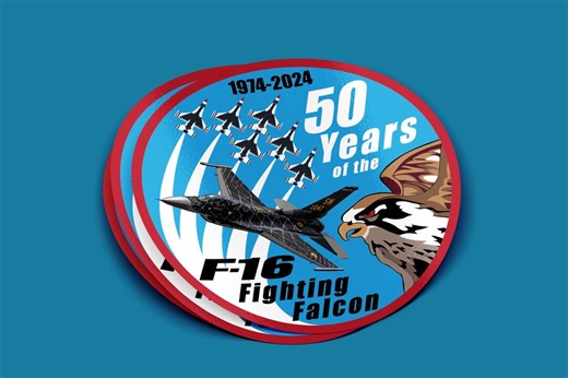 F16 Falcon 50th Anniversary Sticker, Fighter Jet Aviation Vinyl Decal, Military Aircraft Art, Pilot Gift, Waterproof Laptop Car Sticker - Etsy