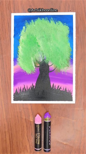 Easy Tree Oil Pastel Drawing 🌳 | Art Shorts #artshorts #easytutorial #oilpasteldrawing