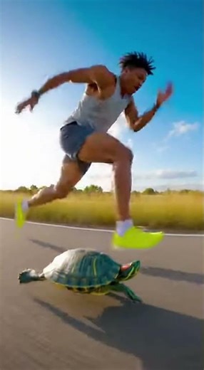 Turtle Runs 20 MPH Beside a Sprinter. #shorts #memes #ai