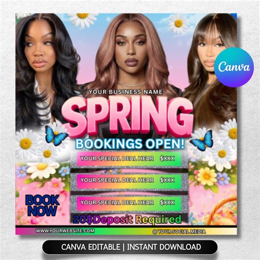 Spring Break Flyer, Spring Booking Flyer, Editable Spring Flyer Template, Book Now Flyer, Braids Flyer, Canva Template Instant Download - Etsy