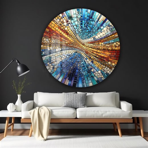 Stained Glass Effect Tempered Glass Circle Wall Art: Modern Round Decor - Etsy