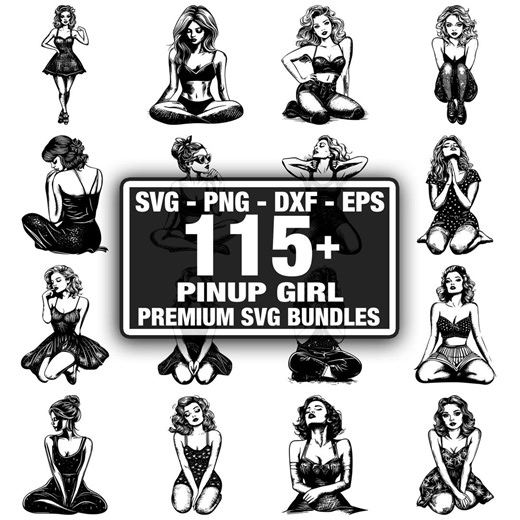 110+ Pinup Girl Scene Bundle, Vintage Pinup Portraits, Instant Download Png, Dxf, Eps, Svg - Etsy