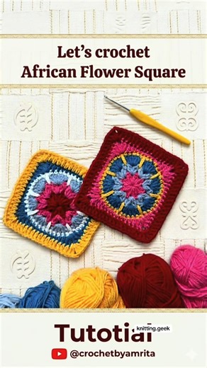Let’s crochet African flower granny square in super easy easy 😍tutorial for beginners ❤️learn crochet in super fun and easy way 😊🌹super easy tutorial for beginners ❤️full tutorial on my YouTube @Crochetbyamrita 😄 🧿open for q&a #crochetartist #crochettips #crochettutorial #africanflowersquare #instagood