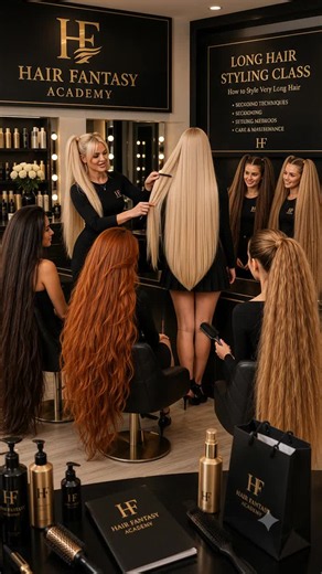 ✨ Welcome to the Long Hair Styling Class at Hair Fantasy Academy! ✨ A special lesson dedicated to brushing techniques, sectioning, styling methods, and professional care for incredibly long hair. Every strand becomes part of the art. 💛 Would you join this dreamy class? 👑 #HairFantasy #HairFantasyAcademy #LongHairClass #ExtremeLongHair #HairStyling