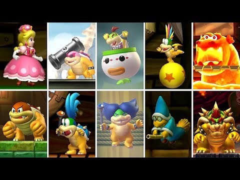New Super Mario Bros U Deluxe - All Bosses with Peachette