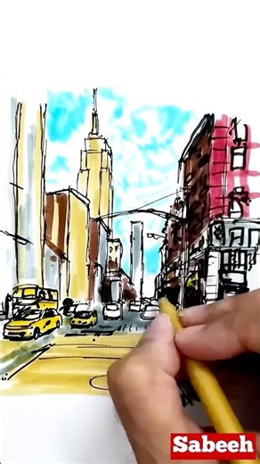 How to Draw New York City 🏙️🗽🇺🇸 #art #drawing #sketch #shorts #city #newyork #trending #viral