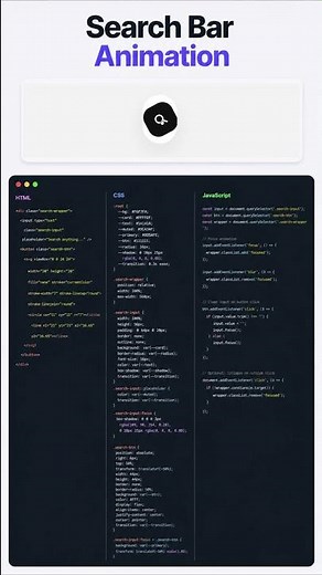 Animated Search Bar Using HTML CSS JavaScript 🔍 #coding #css #javascript
