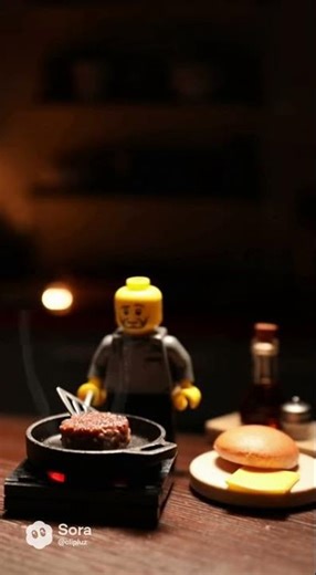 LEGO Minifig Cooks Juicy Burger ASMR 🍔 | AI-Generated Satisfying Sounds (Sora AI)