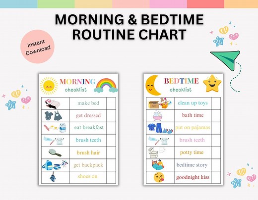 Morning Routine Checklist, Bedtime Routine Kids, Printable Responsibility Chart, Visual Schedule for Kids Toddler Chore Chart,kids Chart PDF - Etsy