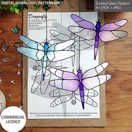 Three Dragonfly Stained Glass Patterns – Single Page PDF and JPG Format - Etsy