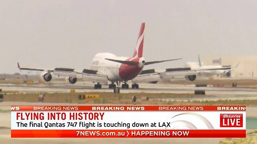 84K views · 3.7K reactions | The final Qantas 747 has just landed at LAX before being retired in California’s Mojave Desert, where the jumbo jet will be parked and stripped for parts ✈️ More on this story: https://7news.link/32ItXg8 | Sunrise | Facebook