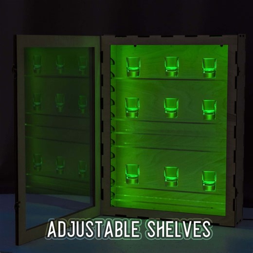 Shot Glass Display Case with LED, Lighted Shot Glass Holder, Liquor glass holder, Wall Mounted Display Shelf,Bar Decor, Collector Gift Idea