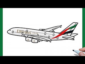 How to draw an Airbus A380 Emirates | Drawing airbus a380 emirates airlines plane