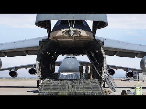 Massive US C-5 Galaxy Aircraft Front and Back Loading