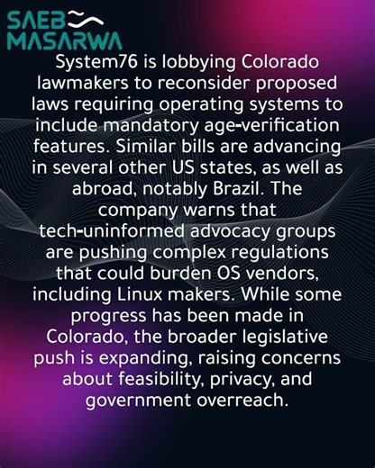 System76 urges Colorado to reconsider age‑verification rules for older Linux OS versions