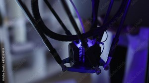 3D printer. Close-up of advanced three-dimensional printing device producing new products. Fuse deposition modeling. Additive technology.