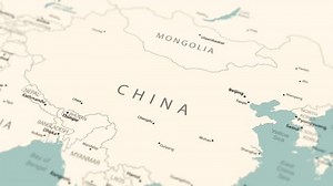 China on the world map. Smooth map rotation. 4K animation.