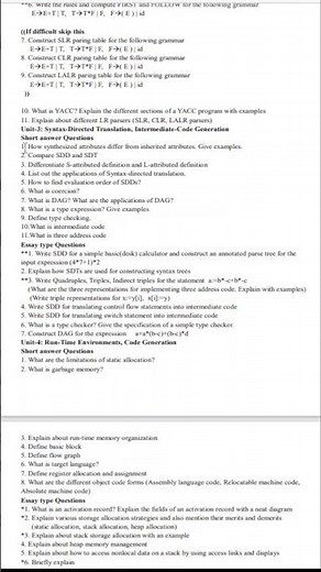 COMPILER DESIGN UNIT WISE IMPORTANT QUESTIONS|JNTUH|BTECH|CSE|DS|AIML