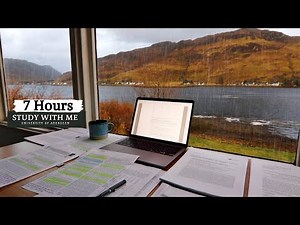 7 HOUR STUDY WITH ME on A RAINY DAY⎢Background noise, 10 min Break, No music, Study with Merve