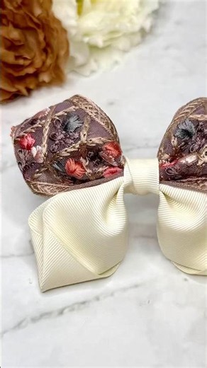 Floral Embroidered Ribbon Bow Tutorial | Cream Grosgrain