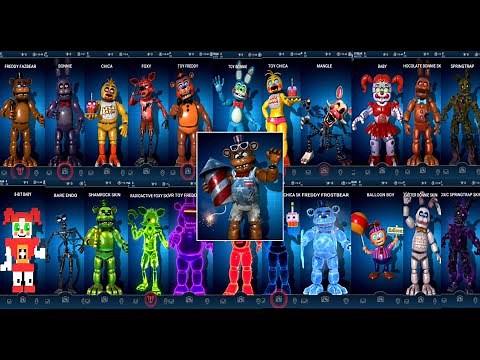 FNAF AR - ALL ANIMATRONICS & SKINS UNLOCKED UPDATED 2019-2020! | & WORKSHOP ANIMATIONS V.7.0.0 FNAF