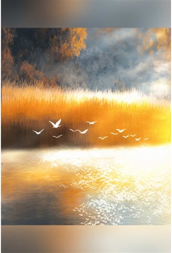 Beautiful Sunset Birds Over Reeds Painting Guide