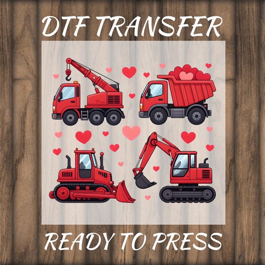 Construction Valentine DTF Transfer, Truck Excavator Heart Design, Kids Love Shirt Graphic Ready to Press - Etsy