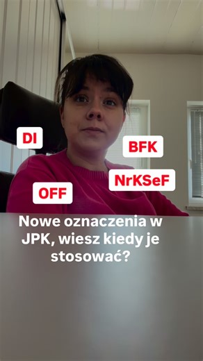 Od 1 lutego 2026 r. wchodzą: 👉 JPK_V7M(3) i JPK_V7K(3) czyli struktury w pełni dostosowane do KSeF. I tu pojawia się kluczowe pytanie: czy wiesz, które oznaczenie wybrać i kiedy? Bo w nowym JPK: 📌 każdy dokument musi mieć jedno oznaczenie związane z KSeF 📌 i tych oznaczeń nie można ze sobą łączyć 🔑 Najważniejsza zasada Na dzień wysyłki JPK: 👉 jeśli faktura ma nadany numer KSeF → wpisujesz NrKSeF 👉 jeśli numeru nie ma → wybierasz jedno z trzech: OFF, BFK albo DI Tylko jedno. Nie dwa. Nie „n