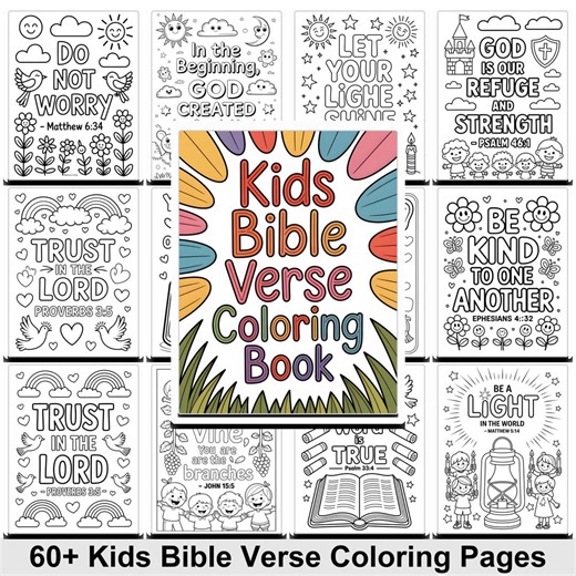 Kids Bible Verse Coloring Pages PDF | 60  Christian Jesus Coloring Pages for Children | Scripture Coloring Book | Sunday School Printable - Etsy