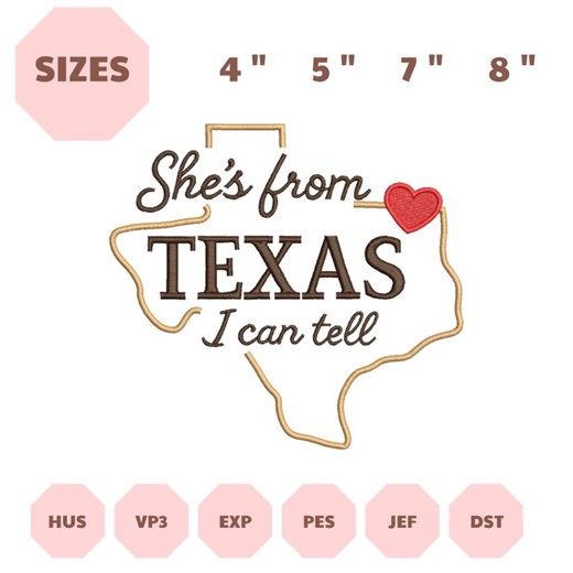 Texas State Embroidery, Southern Quote, Machine Embroidery File, 4”–8”, Digital Download - Etsy