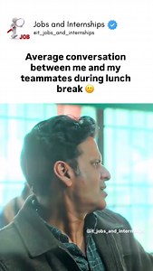 2.5K reactions · 44 shares | Average conversation between me and my teammates during lunch break  #funnyvideos #viralmemes #trendingsongs #corporatereels #corporatememe #worklife #boss #employee #office #fblifestyle #theoffice #officememe #officeculture #officereel #corporatelife #viralreels #comedy #trendingreels #funnyreels #college #engineering #trendingvideo #friday #explore #explorepage #viralvideos #officefunny #manager | Jobs and Internships | Facebook