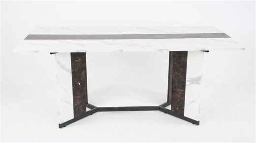 video, 94In/78In/71In/63 Inch Large Rectangular Brown Dining Table for 4 5 6 7 8 People w/35 Marble-Color Wood Watrproof Tabletop,Adjustable Leg.6ft Luxurious Family Dinner Table for Office Kitchen Living Room (not included Chair)