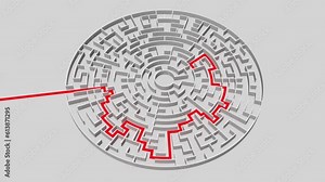Circular maze, maze solving, labyrinth, pathfinding, maze with solution, 3d