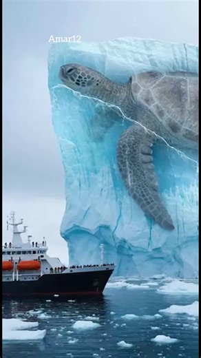 Amazing Turtle Trapped in Thick Ice