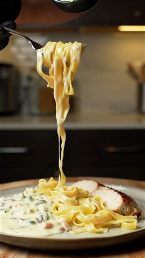 Creamy Chicken Alfredo Pasta ASMR – Knife Cut, Pasta Twirl, No Talking | Beautiful Kitchen Sounds