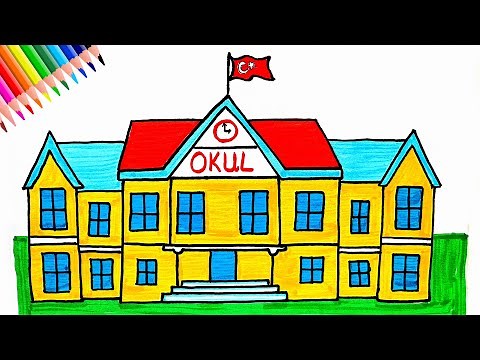 Kolay Okul Çizimi 🏫 Okul Çizimleri - Okul Resmi Nasıl Çizilir? - Okul Çizilişi - Drawing a School