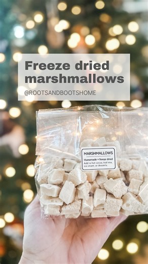 Skip the junky marshmallows from the store and make your own! Even better, make your homemade marshmallows last indefinitely by freeze drying! When I first got my freeze dryer, this was honestly near the top of the list of foods I wanted to try. It works great! And now I love keeping a stash of shelf stable, freeze dried marshmallows for adding to hot cocoa all winter long. Also makes a great gift when paired with homemade hot cocoa mix! Comment SWEET for recipe and freeze dryer details. #freeze
