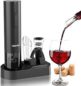 Electric Wine Opener Gift Set - Premium Wine Accessories with Wine Aerator, Vacuum Stopper, Foil Cutter and Gift Box - Ideal Christmas Gift for Wine Lovers and Special Celebrations