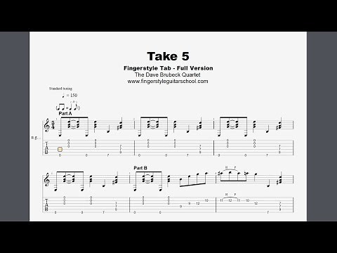 TAKE 5 - FULL Fingerstyle Guitar Tab With PDF Download - Dave Brubeck Quartet