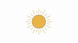 Sun shape with sunbeams line 2D object animation. Hot summer deals. Burst of rays flat color cartoon 4K video, alpha channel. Sunbathing. Round starburst animated element on white background