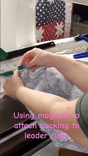 Using magnets to attach backing to leader cloth on cutie frame #quilt #quilting #cutie #sewing