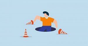 4k animation of Failure or mistake causing catastrophe despair. terrified businessman fall down into the hole