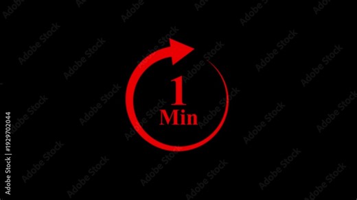 Animated red timer graphic displaying '1 Min' inside a circular arrow, ideal for quick tasks or time challenges.