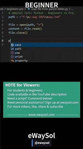 Python Beginner vs Pro - TIP 8: Read File From Parent Folder | eWaySol #python #coding #programming